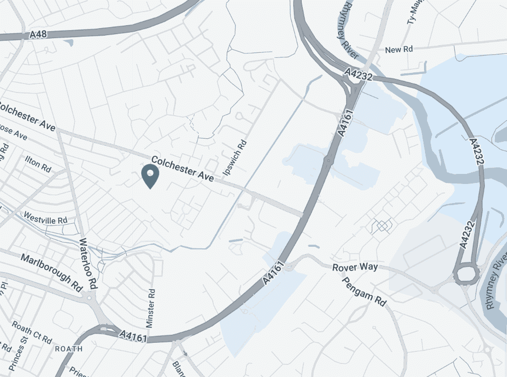 a map of Cardiff displaying the location of PAWB Physiotherapy